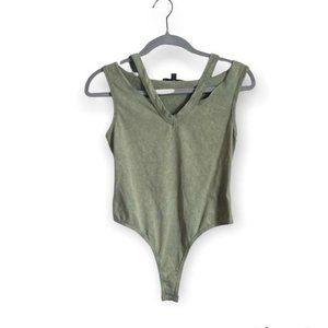 Missguided Green Acid Wash Cutout V Neck Bodysuit Size 6